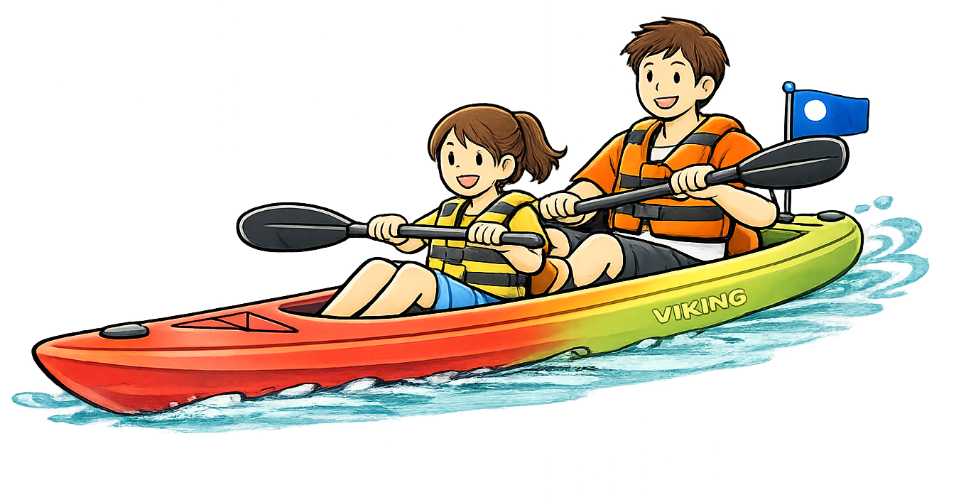 ２人乗り／大人＋小人のペア￥15,400　伊豆自然学校シーカヤック体験