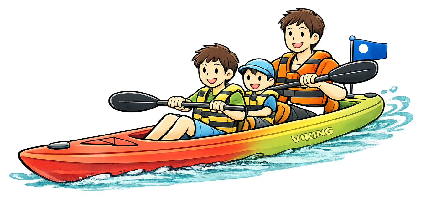 ３人乗り／大人＋小人２人￥16,900　伊豆自然学校シーカヤック体験